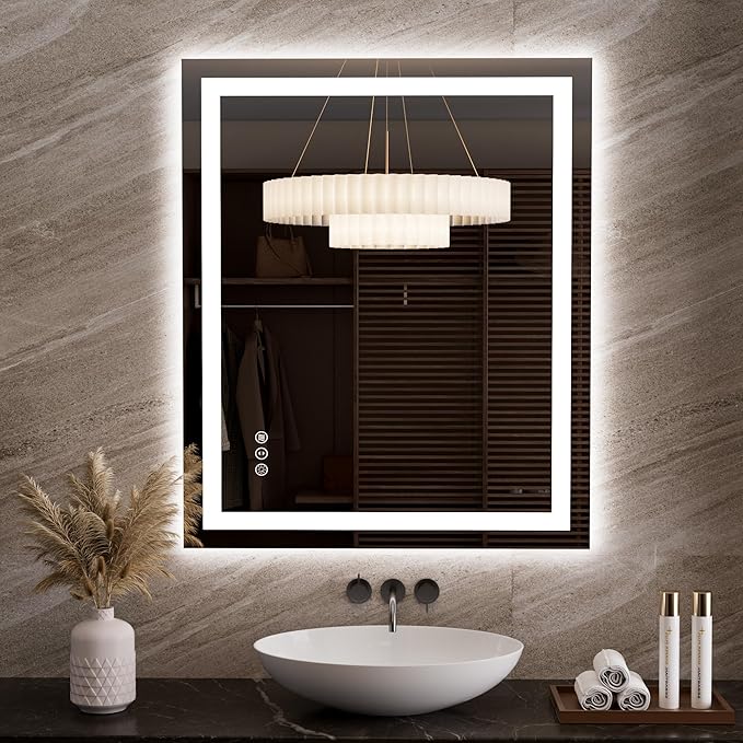 LOAAO 35.4"x29.9" LED Mirror for Bathroom, Lighted Bathroom Mirror with Lights, Anti-Fog, Dimmable, Memory Function, Clear Reflection
