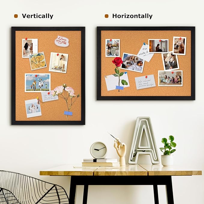 DOLLAR BOSS Cork Board for Wall 24" x 18" Bulletin Board for Wall with Black Wood Frame, Picture Display Pin Broad Vision Board for Office Home School Room Decorative Hanging 10 Pushpins