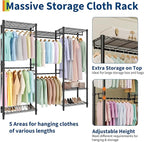 Heavy Duty Clothes Rack,Load 1433LBS Garment Rack Portable Closet,Free Standing Closet Organizers and storage with Adjustable Shelves, Hanging Rods, Dividable Black 76.5"H x 67.6"L x 15.5"W