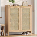 Rattan Shoe Storage Cabinet, 5-Tier Shoe Cabinet for Entryway, Wooden Shoe Rack Organizer with Doors and Adjustable Shelves, for Entryway, Hallway, Living Room, Natural Oak