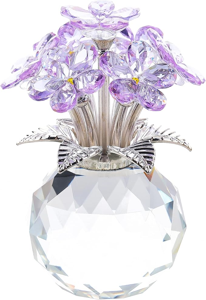Qianwei Purple Forget Me Not Crystal Flowers - Sympathy Glass Flowers Collectible Figurines Decor Paperweight Ornament Home Office Table Desk Decorations