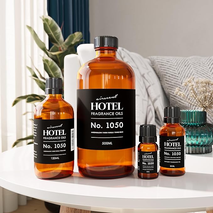 AirScent Warm Vanilla Hotel Diffuser Oil No. 1050 - Marshmallow Vanilla Tonka Bean - Premium Fragrance Oil for Ultrasonic and Waterless Diffusers and Crafting - 500 mL, 16.9 fl oz Glass Bottle