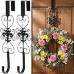 2 Pcs Wreath Hangers for Front Door Heavy Duty Metal Wreath Hook 15.5 Inch Door Hanger Elegant Design Decor Wreaths Hanger for Easter Christmas Indoor Outdoor (Black)