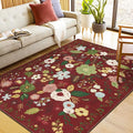 U'Artlines 5x7ft Red Christmas Area Rug, Colorful Floral Boho Rug Machine Washable Ultra Soft Low Pile Non Slip Non Shedding Accent Floor Carpet for Living Room, Bedroom, Dining Room,Farmhouse,Office