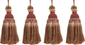 DÉCOPRO Beautiful Hand-Crafted 5" (12.5cm) Key Tassel, 3 1/2" (8.5cm) Loop # IKTJ, Burgundy Gold #1253 (Carmine Red, Yellow Gold, Dark Red) Set of 4