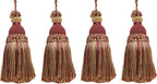 DÉCOPRO Beautiful Hand-Crafted 5" (12.5cm) Key Tassel, 3 1/2" (8.5cm) Loop # IKTJ, Burgundy Gold #1253 (Carmine Red, Yellow Gold, Dark Red) Set of 4