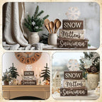 Moucuny 4 Pcs Winter Table Decorations Wooden Snowflake Decor Christmas Tiered Tray Decor Rustic Decorative Snowflake Block Sign Gift Winter Table Centerpiece for Wonderland Party Home Kitchen