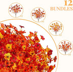 Artificial Fake Mums Fall Flowers for Outdoor Outside Decoration 12 Bundles Faux Silk Flowers Plants Realistic Daisy UV Resistant Fall Décor Autumn Front Door Porch Patio Yard Decoration