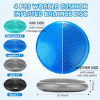 Sotiff 4 Pcs Inflated Wobble Cushion Wiggle Seat for Sensory Kids Flexible Seat for Classroom Wobble Disc with Inflation Pump Stability Balance Board for Adult Physical Therapy Exercise