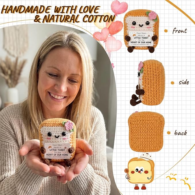 Cute Toast Doll Mother's Day Birthday Gifts for Moms,Mom Gifts from Daughter Son,3.4x2.8x2.2In Mother's Day Mom Toast Crochet Doll