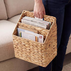 Hushee Wicker Hanging Magazine Rack 10.5 x 6.5 x 13 Inches Magazine File Holder Handwoven Wall Mounted Hanging Basket with Divided Compartments and Slanted Design Rustic Boho Home Office Decor