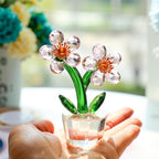 Pink Crystal Peach Blossom Flower Figurine 3.9‘’*2.9‘’ Elegant Tabletop Flower Ornament Collectible Home Decor Centerpiece