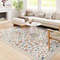 Moynesa Floral Washable Rugs, 8x10 Area Rug for Living Room, Soft Large Boho Bedroom Rugs, Flower Non Slip Ultra Thin Botanical Carpet for Dining Room Nursery Office, Beige