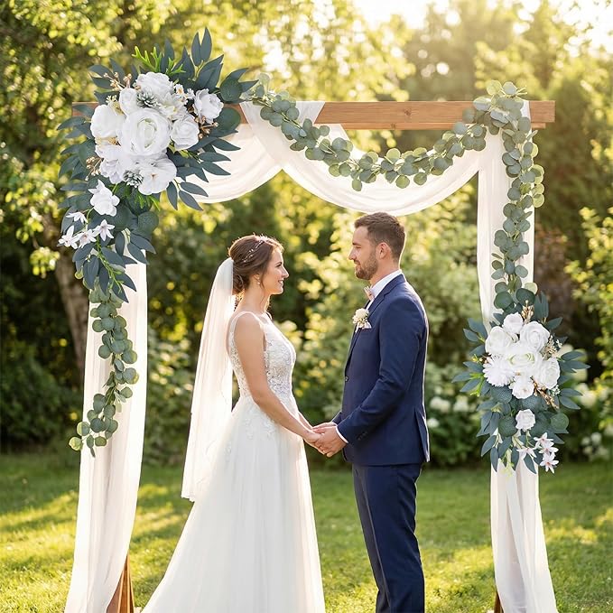 2 Pack Artificial Wedding Arch Flowers, White Flowers for Arch Backdrop, Wedding Decorations Faux Floral Swag, Reusable Flower Garland for Ceremony Reception Decoraction Table Home Isle Decor