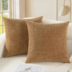 CaliTime Throw Pillow Covers Decorative 18 X 18 Inches Pack of 2 Cozy Chenille Cushion Case for Couch Sofa Bed Living Room Home Apricot Brown