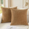 CaliTime Throw Pillow Covers Decorative 26 X 26 Inches Pack of 2 Cozy Chenille Cushion Cases for Couch Sofa Bed Living Room Home Apricot Brown