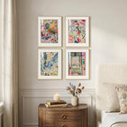 Framed Matisse Wall Art Set of 4, Colorful Abstract Landscape Wall Painting Prints, Vintage Retro Aesthetic Wall Decor for Bathroom Bedroom Hallway Office 11x14 Inch