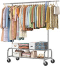 Simple Trending Heavy Duty Clothes Clothing Rack for Hanging, Rolling Garment Rack with Shelves