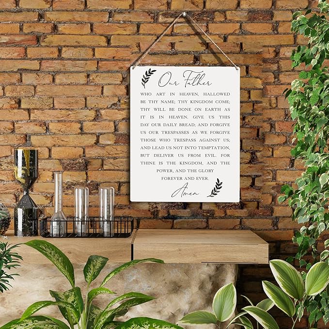 Christian Wall Art Dining Room Decor Our Father Prayer Wooden Hanging Sign Farmhouse Wall Decoration for Home Living Room Bedroom Bible Verse Sign Religious Home Wall Decor 10x8 Inches