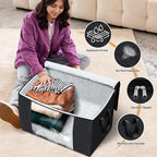 Fab totes 24 Gallons Clothes Storage, Foldable Thick Fabric Blanket Storage Bags, Containers for Organizing Bedroom, Closet, Clothing, Comforter, Organization with Handle (4 Pack,Black)