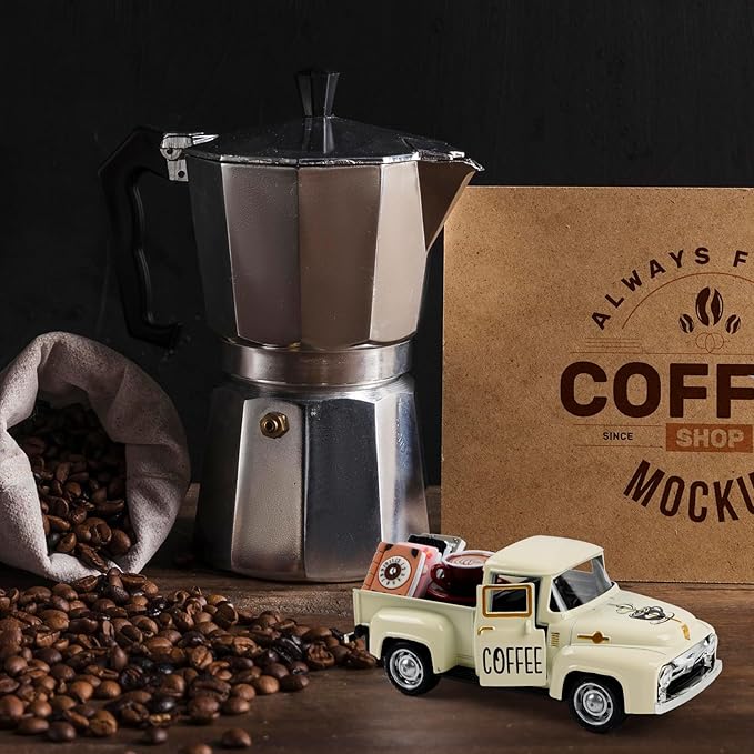 Cream Coffee Truck Decoration, Coffee Lover Truck Decor Themed Ornaments, Rustic Farmhouse Kitchen Tabletop CenterpieceTiered Tray Decor, Barista Gift
