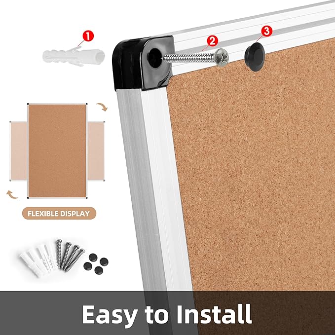 Extra Large Cork Bulletin Board 60" X 48", Silver Aluminum Framed 5'x4' Corkboard for Wall, Wall Mounted Notice Pin Board with 18 Push Pins for School, Home & Office