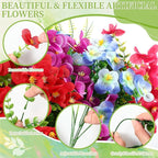 22 Bundles Artificial Flowers for Outdoor Decoration, 4 Styles Faux Plants Decorations with Pansy, Persian Leaves, Grass, Hanging-Bells for Window Box Patio Fireplace Spring Decor