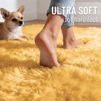 OLANLY Mustard Yellow Round Rugs for Bedroom - Machine Washable, 5 ft Circle Area Rugs for Living Room, Soft and Fluffy Shaggy Carpet for Teen Girl and Boys, Nursery Rooms, Dorms, Home Decor Aesthetic