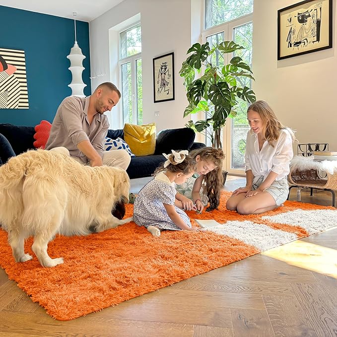 OLANLY 2x4 Machine Washable Runner Rugs for Hallway, Soft Fluffy Shaggy Bedside Rugs for Bedroom, Living Room, Indoor Floor Carpet for Kids Girls and Boys, Nursery Rooms, Home Decor Aesthetic, Orange