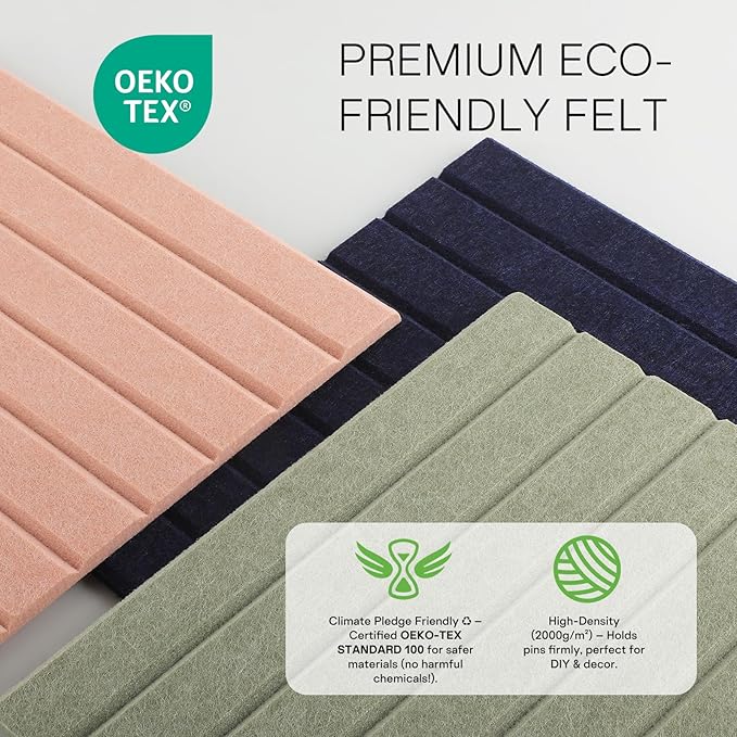 MaxGear Large Cork Boards for Walls 36" x 24", Sage Green Felt Bulletin Board Tiles for Office Decor, 6 Pack Felt Wall Tiles with Slat Paneling, Push Pin Board Home Wall Organizer