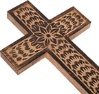 Samhita Mango Wood Wall Cross, Jesus Christ Floral Carving Family Cross Decor,Home Decoration (10" x 6" x 0.5")