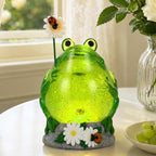 Spring Frog Snow Globe Decor with 6H Timer, Swirling Glitter Frog Snowglobe Spring Figurine Decorations, USB/Battery Operated, for Spring Holiday Home Decor and Gift (Frog Flower)