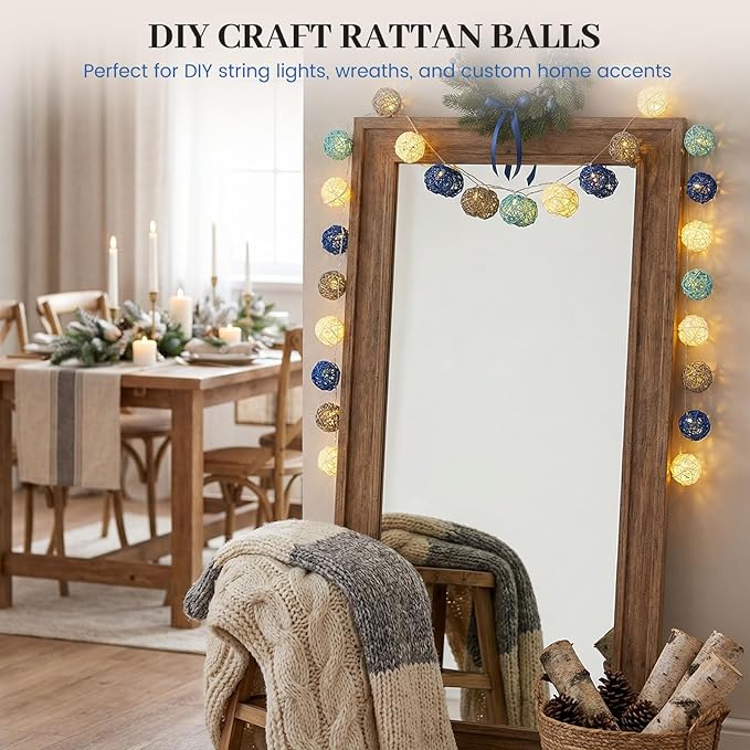 DomeStar 24PCS Blue Decorative Balls for Bowl Centerpiece, 2 Inch Rattan Balls Bowl Fillers Decor - Wicker Twig Orbs Spheres, Wedding Home Vase Table Decor