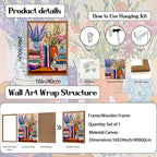 Vintage Floral Book Wall Art Color Book Still Life Wall Decor Painting Pictures Fashion Flower Bookshelf Poster Canvas Print Artwork for Bedroom Living Room 16x24 inch Wood Framed