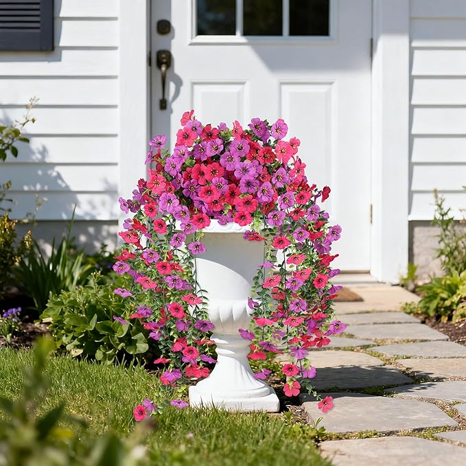 Artificial Hanging Flowers for Outdoors,No Fade 2 Bundles Fake Silk Flowers for Outside, Realistic Faux Plants Decorations for Hanging Baskets, Planters-Porch, Patio, Yard Decor