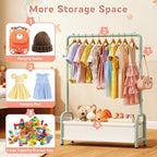 Kids Clothing Rack with Storage Shelf, Kids Dress Up Storage for Coats, Small Baby Garment Rack for Hanging Clothes, Toddler Wardrobe Closet Organizer (Classic, Green)