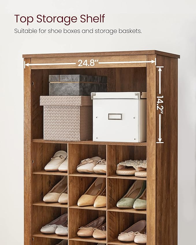 VASAGLE Shoe Storage Cabinet, 10 Tier Shoe Rack Organizer, Holds Up to 30 Pairs of Shoes, for Entryway Bedroom, 12.6 x 24.8 x 73.6 Inches, Rustic Walnut ULBS273T41