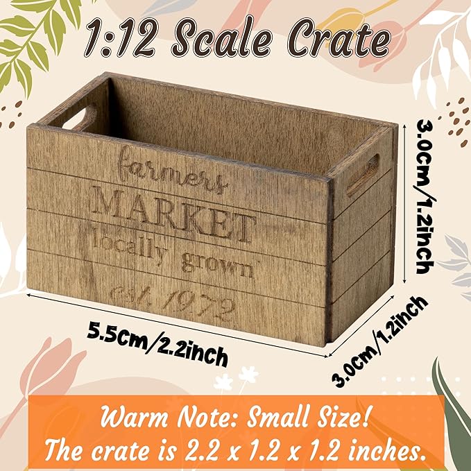 Miniature Vintage Rustic Farmhouse Crate - Retro Mini Farmhouse Tiered Tray Decor Wooden Milk Crate Fruit Flower Basket Decorative Box Miniature Garden Farm Accessories Home Decoration