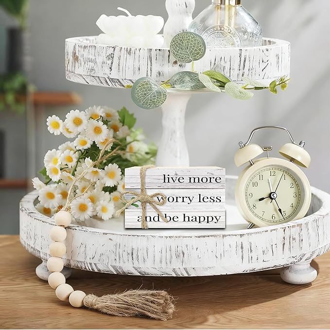 Live More Worry Less Decorative Wood Book Stack for Table, Farmhouse Stacked Books (L11)