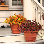 Artificial Fake Plants Flowers for Outdoor Outside Fall Decoration,24 Bundles Faux Silk Daisy in Planter UV Resistant Look Real for Home Front Door Porch Patio Garden Balcony Autumn Decor(Brown)