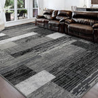 FlyDOIT Modern Geometric Patchwork Area Rug, 8x10 Grey Large Rugs for Living Room, Rockwood Collection Indoor Rugs for Bedroom, Throw Carpet Floor Decor for Entryway Dining Room Office Nursery