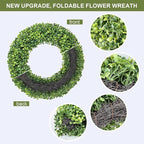 Spring Wreath, 20 inch Boxwood Wreaths for Front Door, Summer Wreaths with UV Protection, Green Artificial Wreath for Farmhouse, Room Indoors, Outdoors, Corridors, Offices, for All Seasons