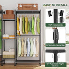 LEHOM G6 Clothes Rack Heavy Duty Freestanding Garment Rack with Shelves, Metal Clothing Closet Wardrobe Storage System for Hanging Clothes, 76.8" D x 17.7" W x 74.4" H, Hold 800 lbs, Black