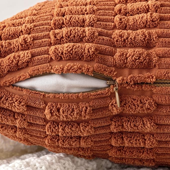 MIULEE Pack of 2 Corduroy Decorative Throw Pillow Covers 16x16 Inch Soft Boho Striped Pillow Covers Modern Farmhouse Home Decor for Sofa Living Room Couch Bed Rust