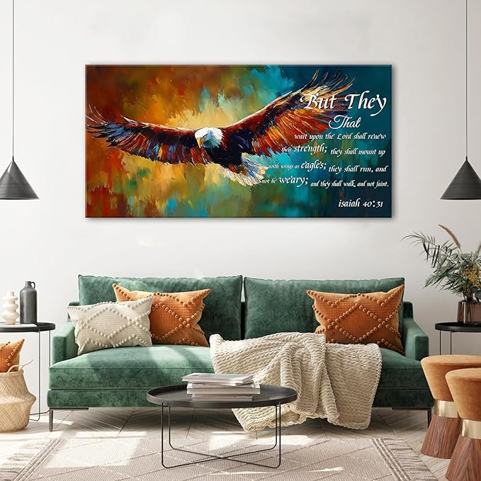 Christian Eagle Wall Art Isaiah 40 31 Poster Bible Verse Wall Decor Inspirational Scripture Canvas Prints Painting Religious Biblical Framed Artwork for Bedroom Living Room Home Decoration 35x70