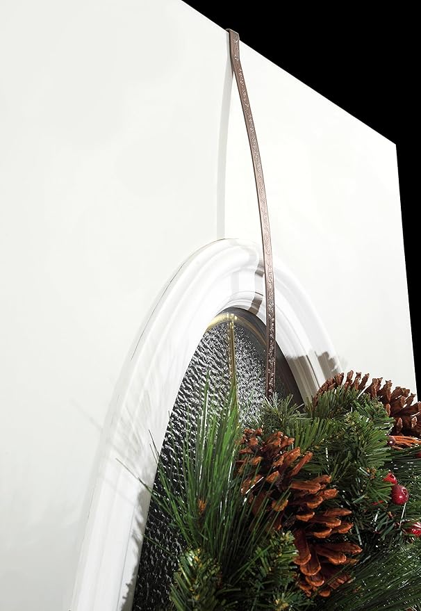 Haute Decor HighProfile Curved Over The Door Wreath Hanger (Holly Embossed - Oil-Rubbed Bronze) for Doors with Raised Features