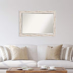 Amanti Art White Wall Mirror 29x41 Alexandria White Wash Rectangle Bathroom Mirror for Wall Decor Living Room, Large Cottage Wood Frame, Hangs Horizonally and Vertically, Bathroom Decor, Beveled Edge