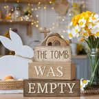 Lineshading 4 Pcs Easter Table Decorations Empty Tomb Wooden Block Sign Resurrection Scene Christian Decor with Cross, Vintage Religious Centerpieces for Easter, Home, Church, Faith Gift for Believers