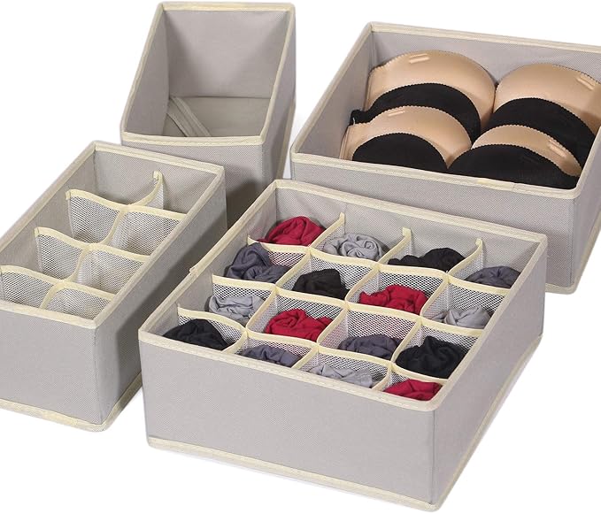 6 Pack Foldable Drawer Organizer Dividers Cloth Storage Box Closet Dresser Organizer Cube Fabric Containers Basket Bins for Underwear Bras Socks Panties Lingeries Nursery Baby Clothes Gray