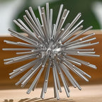 Silver Sphere Decor, Metal Starburst Tabletop Sculpture Decor, Mid-Century Modern Metal Starburst Centerpiece, Spike Ball Decoration for Home, Coffee Table Decor